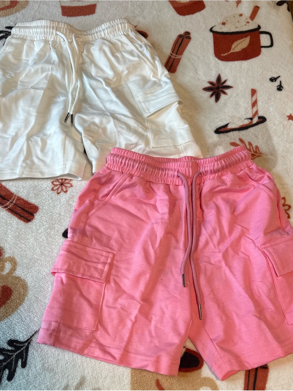 Kids Cargo Drawstring Shorts - Pink and White